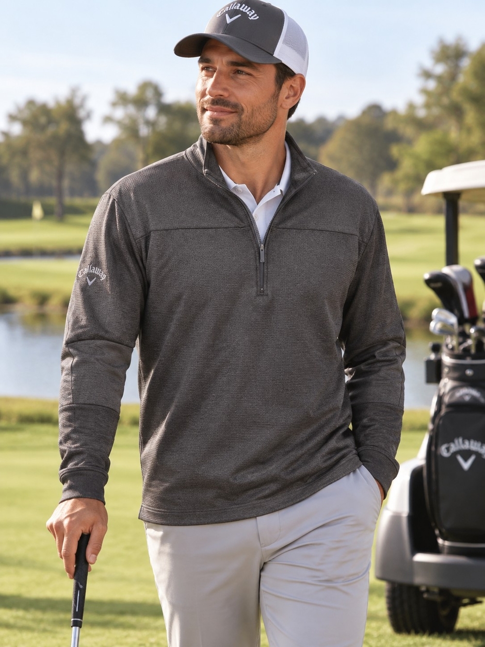 Callaway Weather Series Waffle Fleece 1/4 Zip Golf Pullover Gray Large